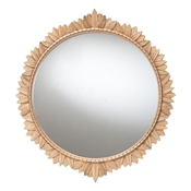 Baxton Studio Caitlin Antique Gold Finished Wood Round Accent Wall Mirror with Carved Leaf Border